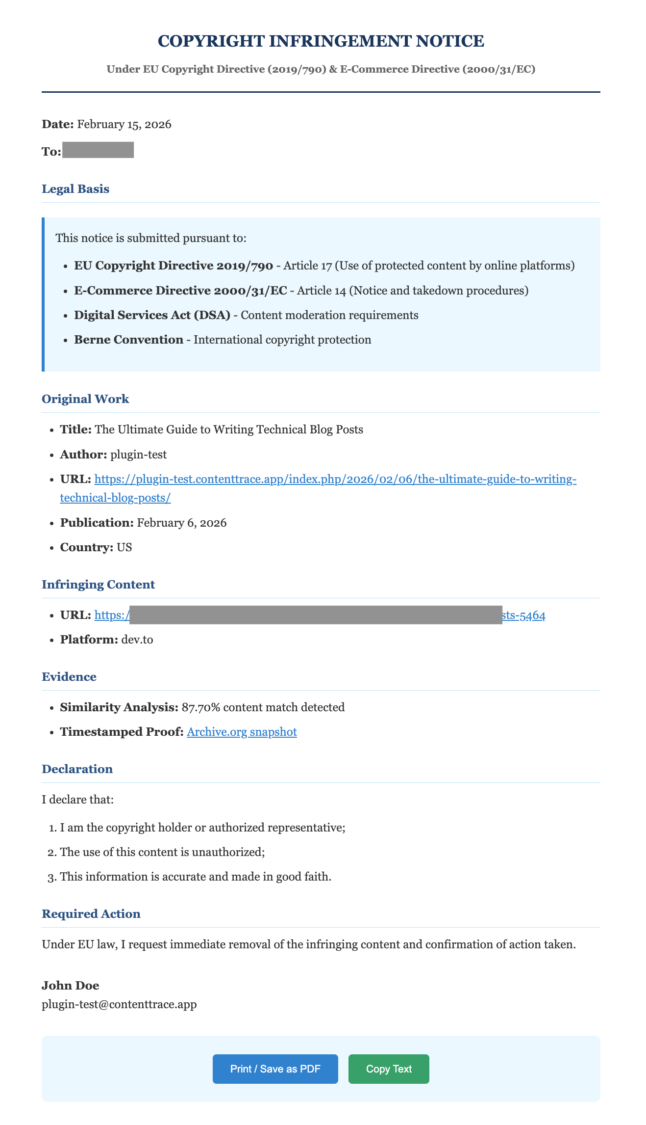 ContentTrace EU Copyright Directive takedown report